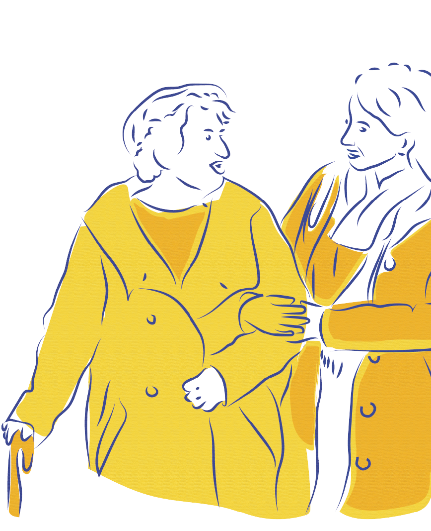 old and young woman talking