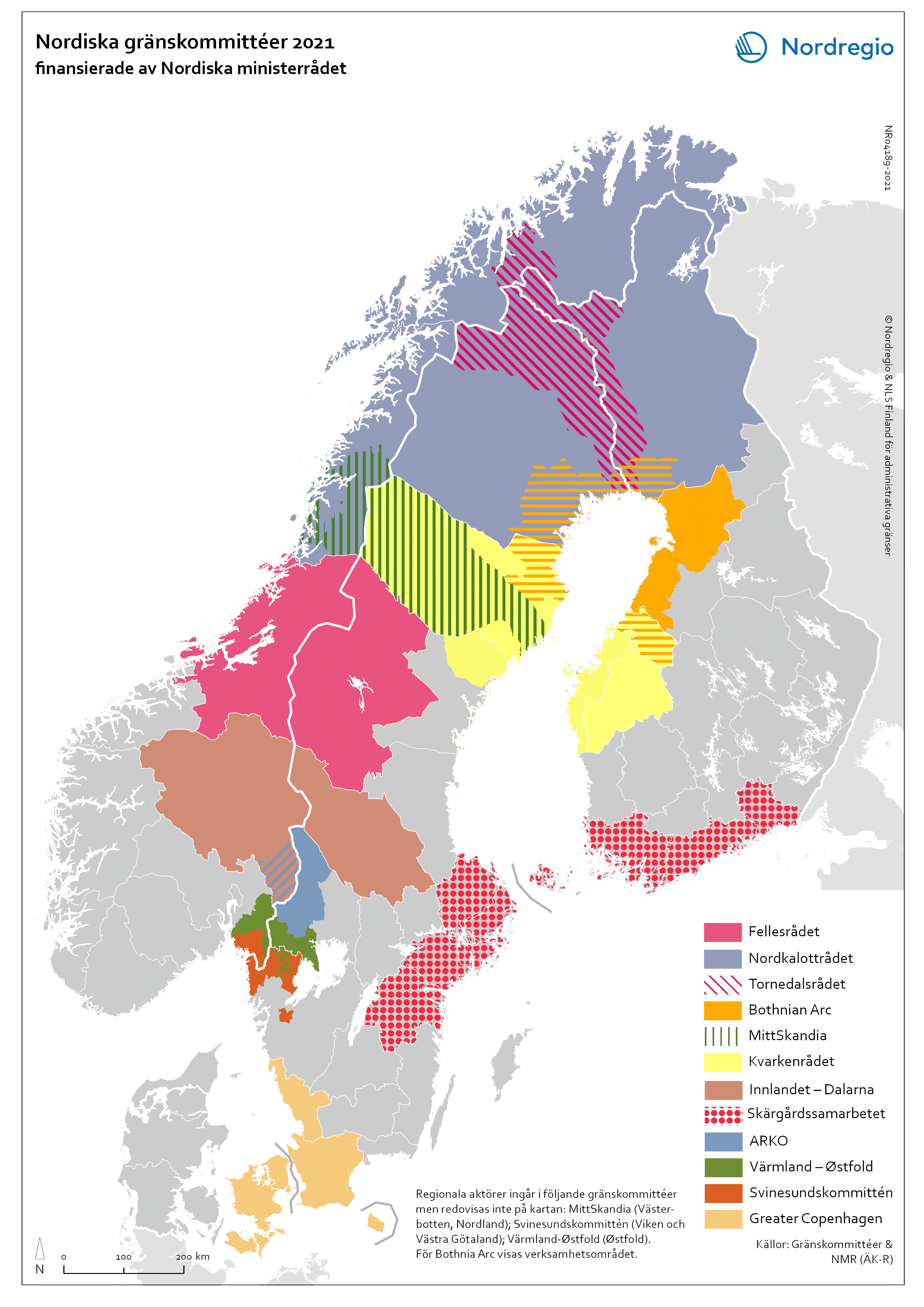 Karta över Nordiska gränskommitéer 2021