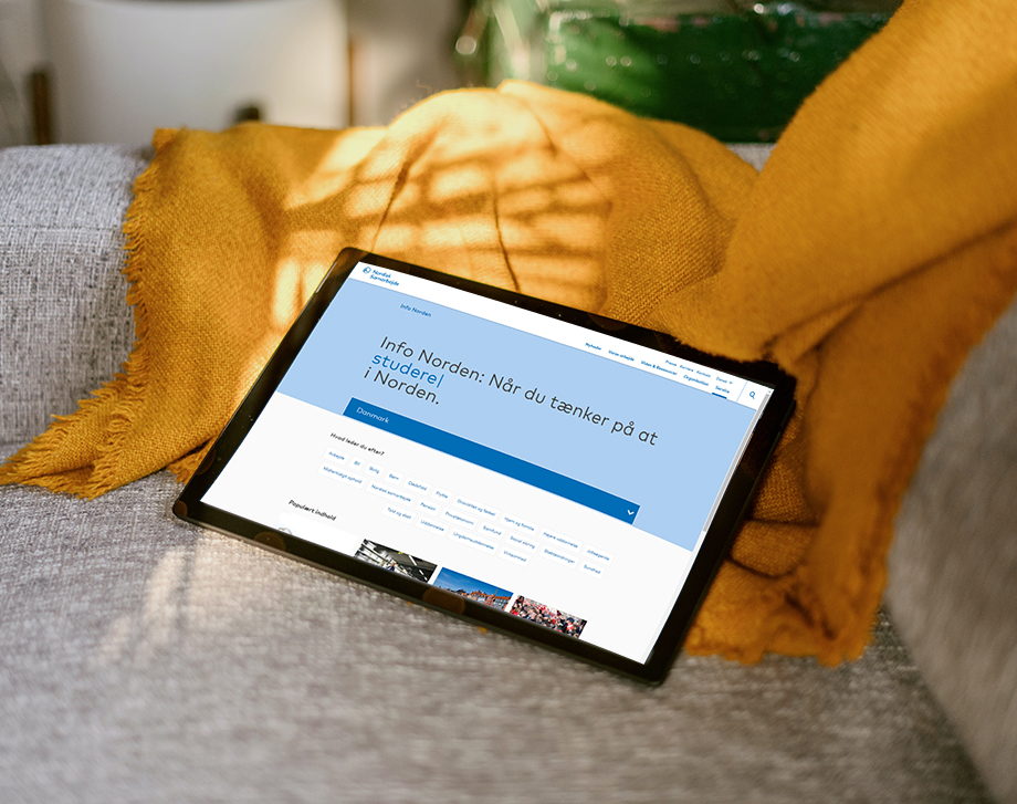 Info Nordens hjemmeside placeret på en sofa