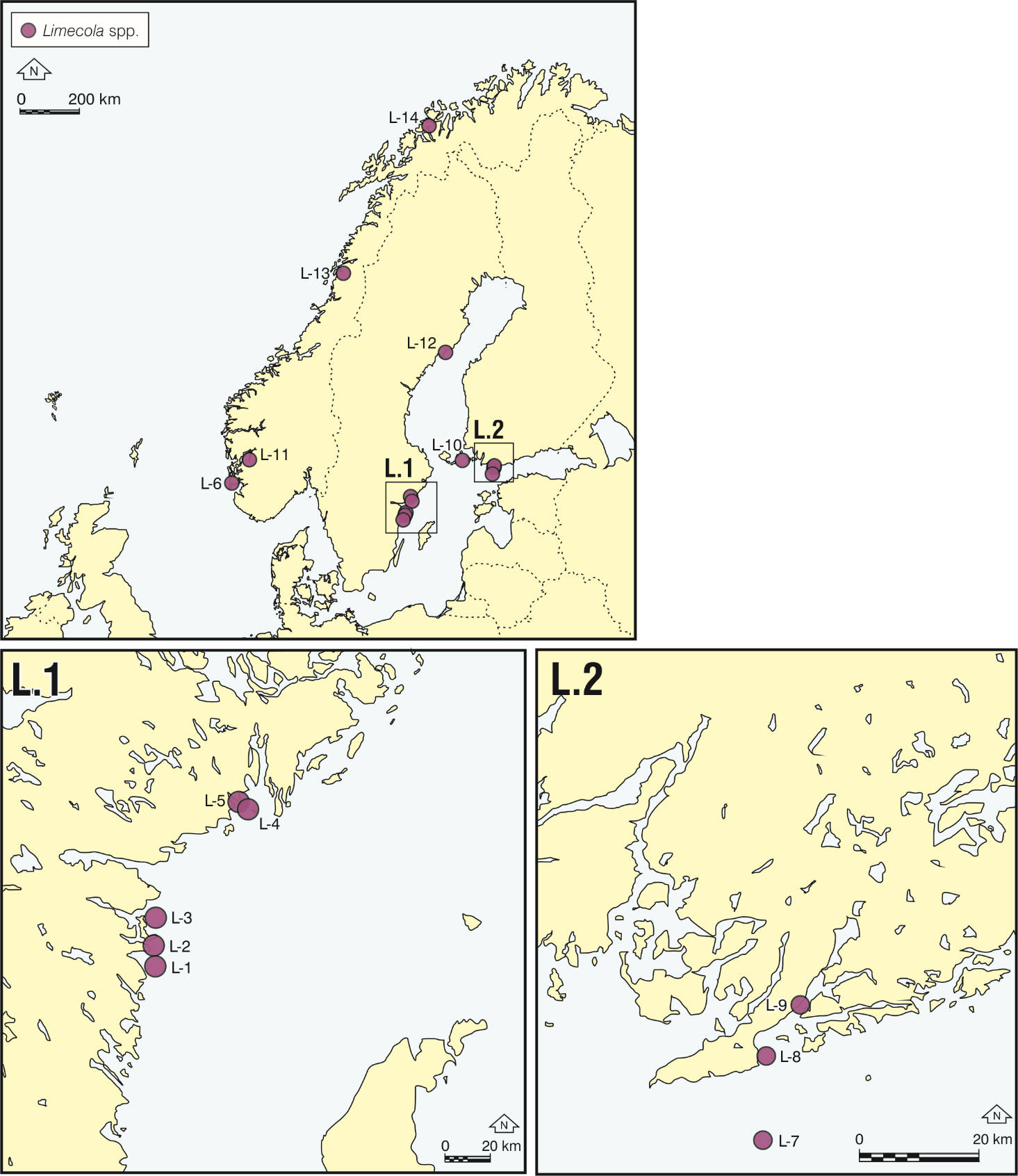 Maps showing sites for samples