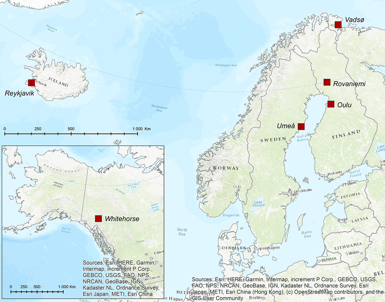 Map showing the case study sites