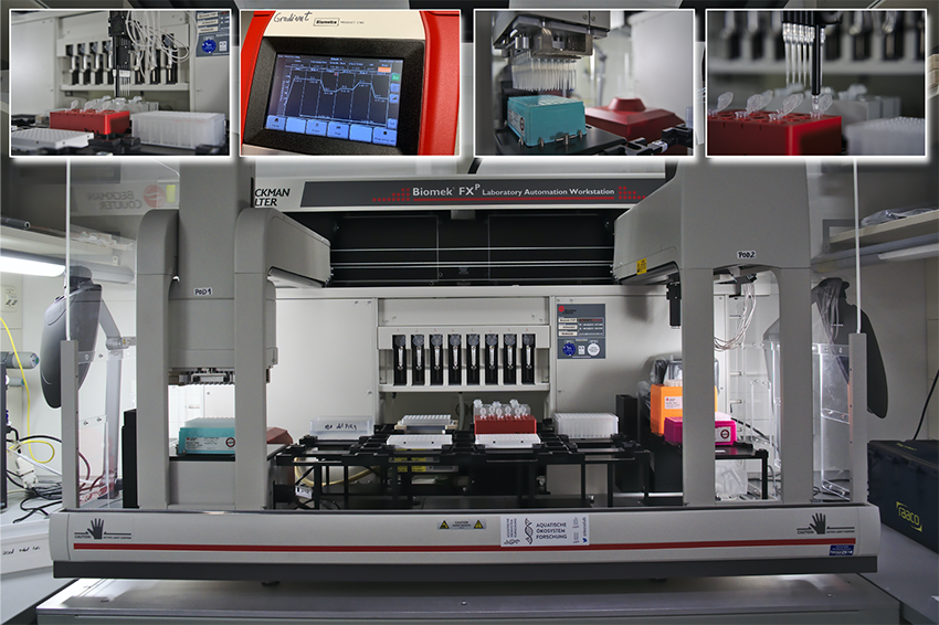 Various details of the liquid handling robot Biomek FxP