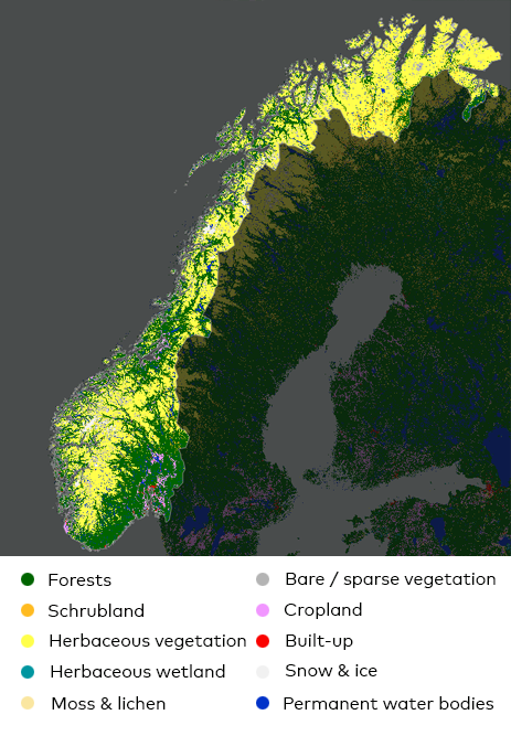 Map showing how land areas are used in Norway