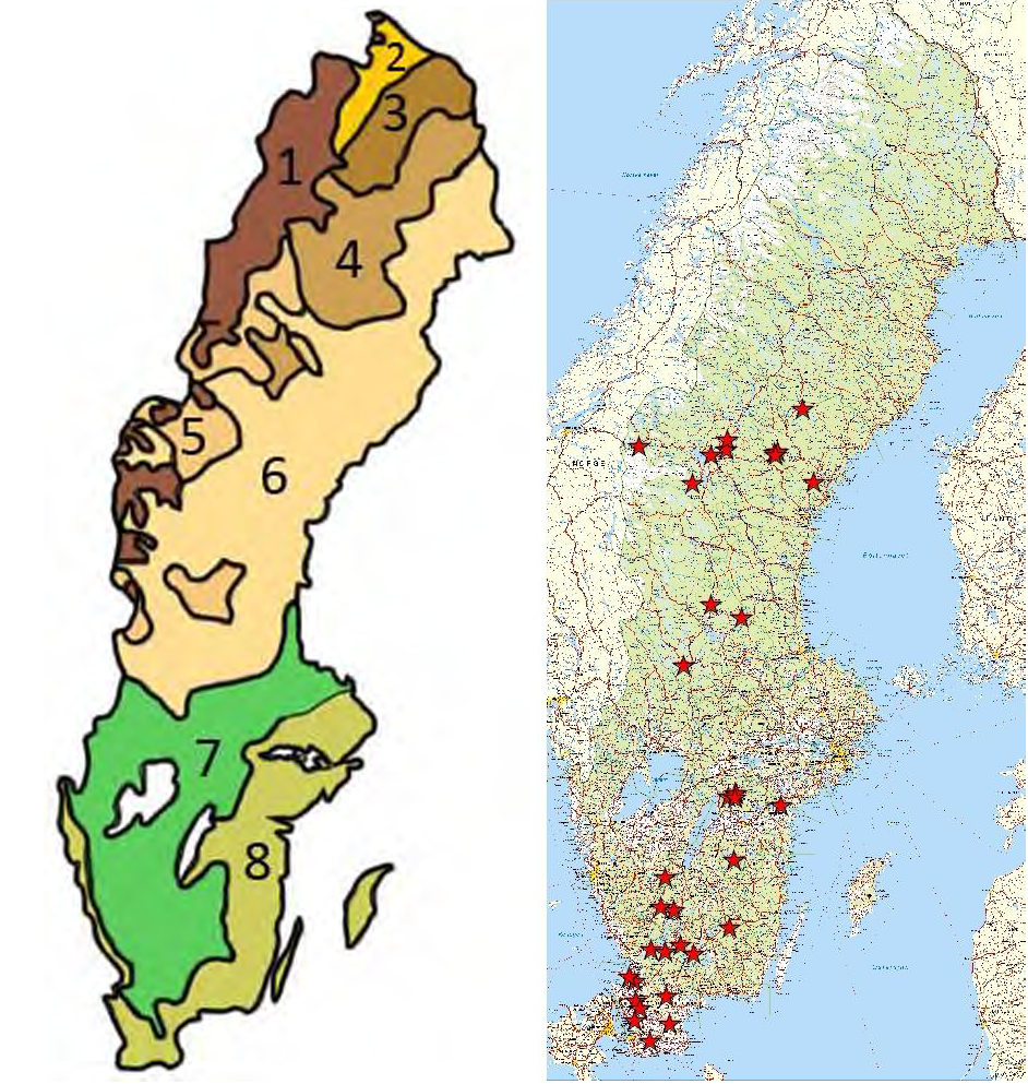 Two maps of Sweden