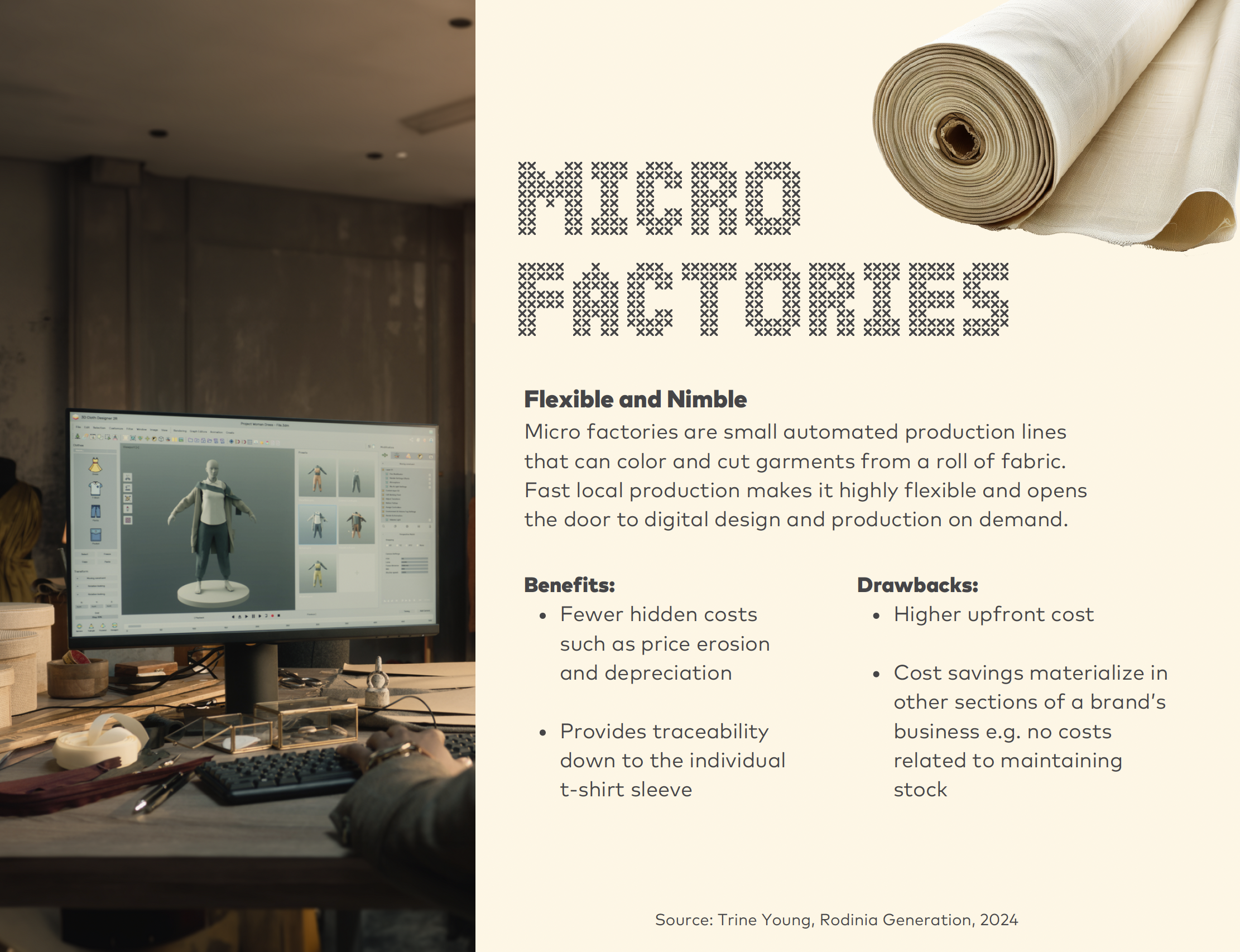 Infographic shows the benefits and drawbacks of micro factories