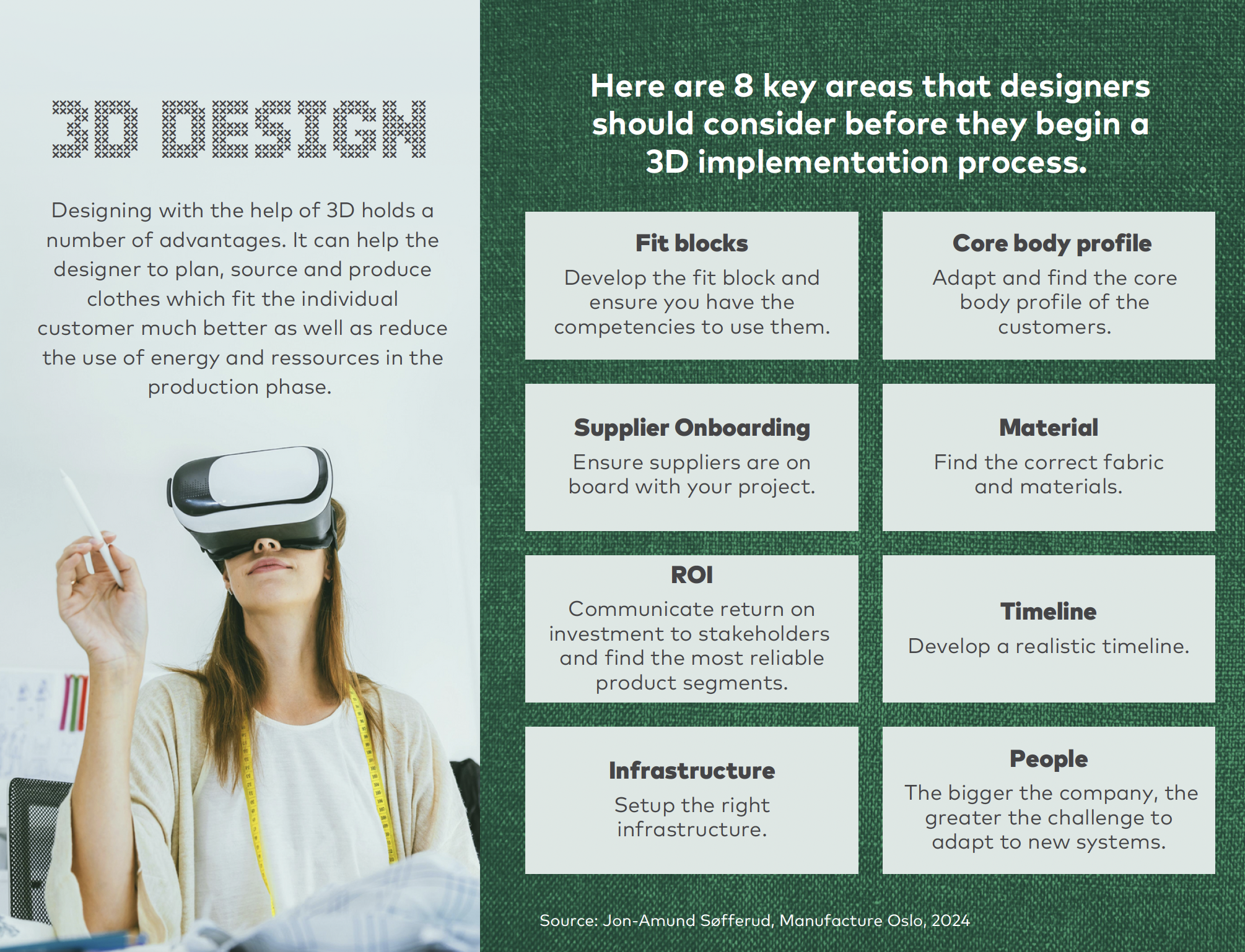 Infographic shows 8 key areas to consider when implementing 3D design processes